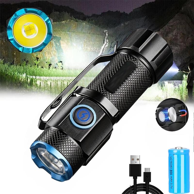 6500K Mini Flashlight High Bright P50 LED Palm Torch Type-C Usb Torch Light Child Lady Backpack Pocket Outdoor Home Work Lamp