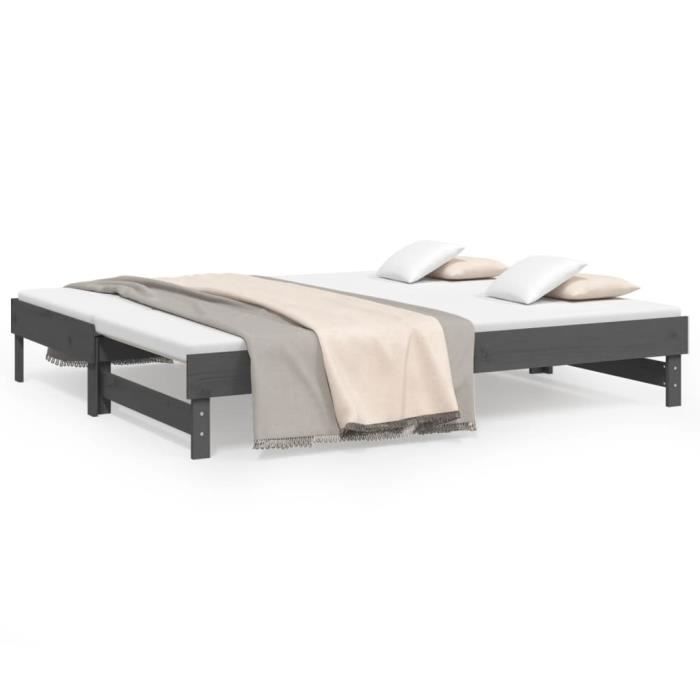 823386 vidaXL Lit coulissant Gris 2x(80x200) cm Bois de pin massif