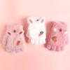 Cute Kids Gloves Winter Warm Faux Fur Knit Boy Girl Children Glove Cartoon Half Finger Flip Cover Outdoor Mittens 3-7Y