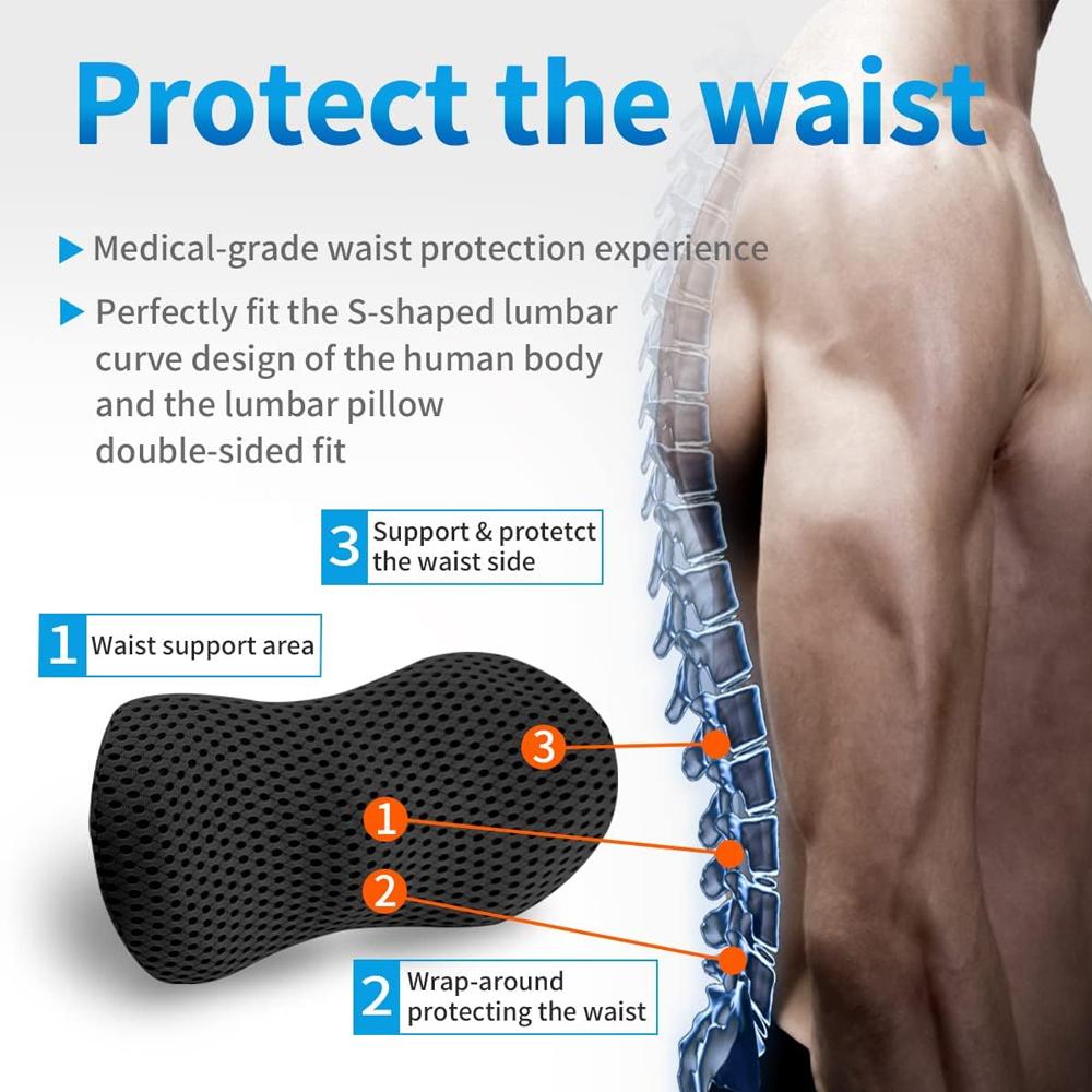 1Pcs Comfort Lumbar Support Pillow - Memory Foam Back Pillow - Back Pain Relief - Detachable & Washable - Ergonomic Lumbar