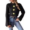 Women's Short Open-button Top, Hand-crocheted Pearl Beads, European and American New Horn-sleeved Semi-turtleneck Sweater