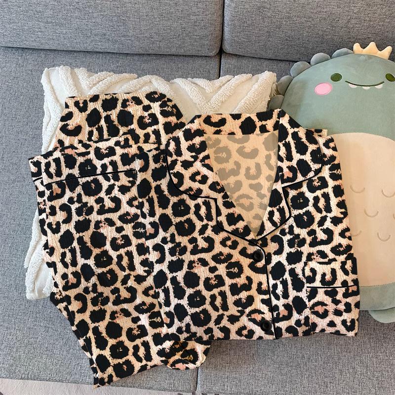 Spring and Autumn New Ms. Korean Senior Leopard Print Pajamas Homewear Suit Girls Long-Sleeved Fashion Loose Homewear Suit