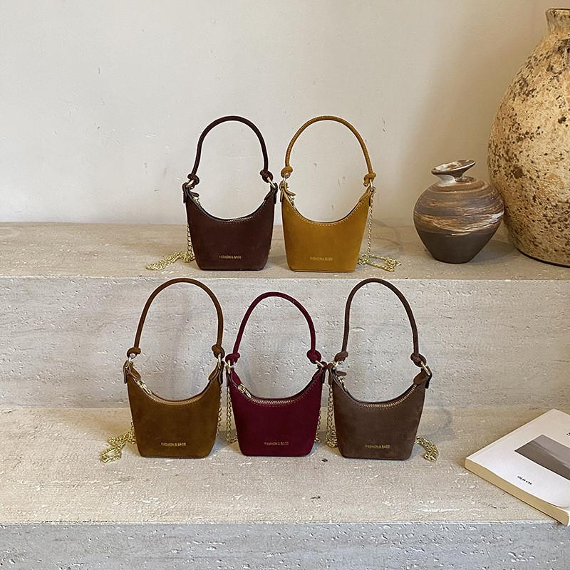 Children Retro Frosted Velvet Bucket Bag With Solid Color Design For Daily Style
