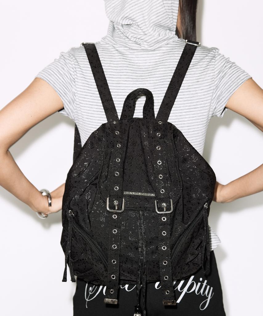 Fancy Club Satin Eyelet Backpack (Black) F26Qe989