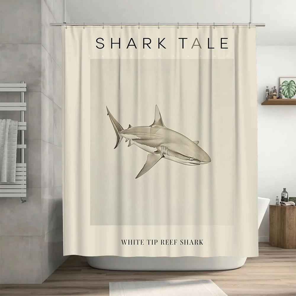 White Tip Reef Shark Shower Curtain Home Decor Bathroom Waterproof Modern Design Size69x70