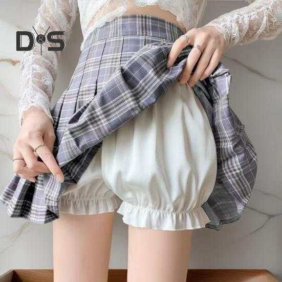 Women's Lolita Bloomers Ice Silk Ruffle Pumpkin Shorts Elastic Waist Security Short Pants Mini Boxers Safety Pants