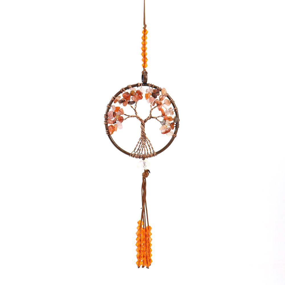 Agate Tree Of Life Car Charm With Handcrafted Crystal Fringe For Vehicle Decor
