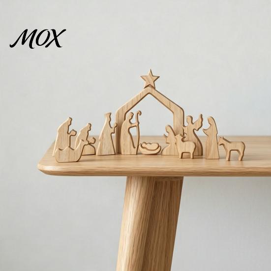 Tabletop Nativity Display Christmas Table Decorations, Wooden Scene Sculpture, Stable Baby Decorations Saint And Animal Figurines for Holiday