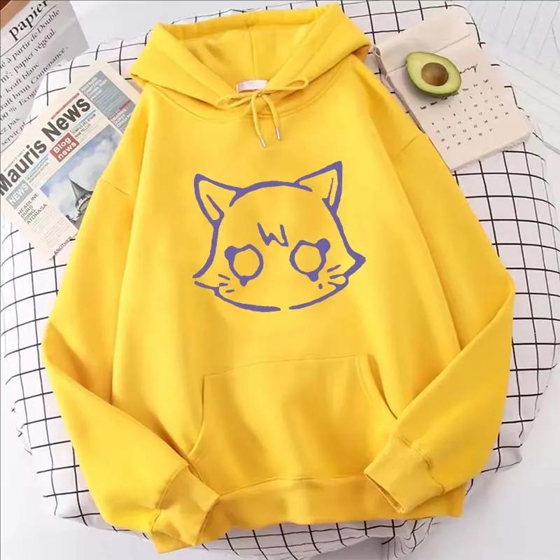 Genshin Impact Cartoon Cat Printed Hoodie Women Casual Autumn Winter Kawaii Harajuku Fleece Long Sleeve Sweatshirts