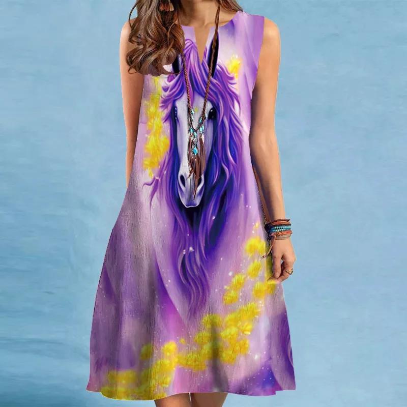 

Ladies Retro Printed Dress Summer Sexy Women s Printed V-neck Sleeveless Big Swing Dress Elegant Bohemian Chic Dresses S