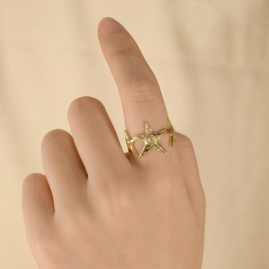 Finger Ring Universal Basic Stacking Style Adjustable Open Band Stainless Steel Texture Star Shape Finger Band Jewelry Gift