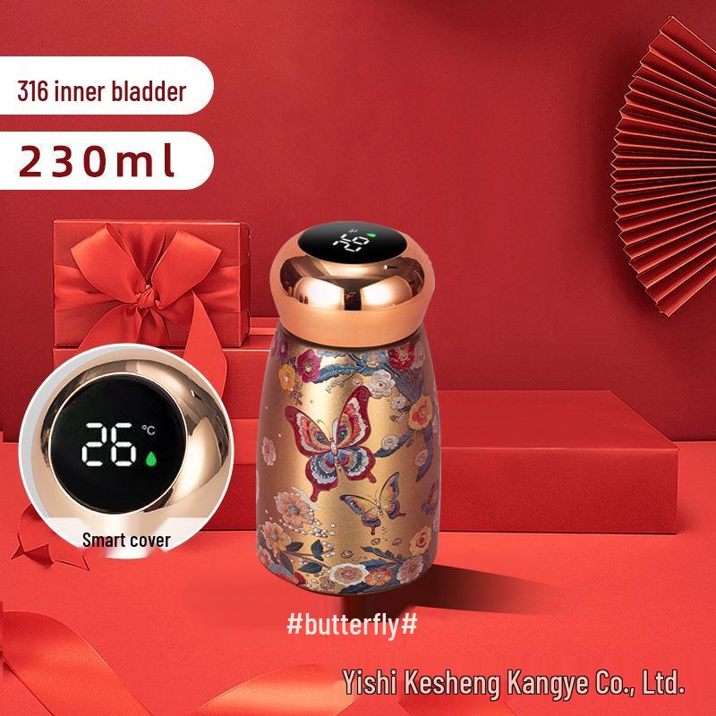 High-Quality 316 Stainless Steel Mini Thermos with Temperature Display - Chinese Style Portable Mushroom Design, Small Capacity Gift Cup