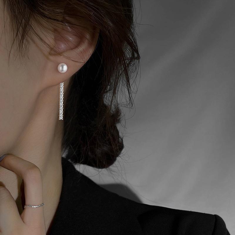 New 925 Silver Pearl Drop Earrings Elegant Zircon Jewelry Simple Charm Gift for Women Birthday Party Fine Accessories