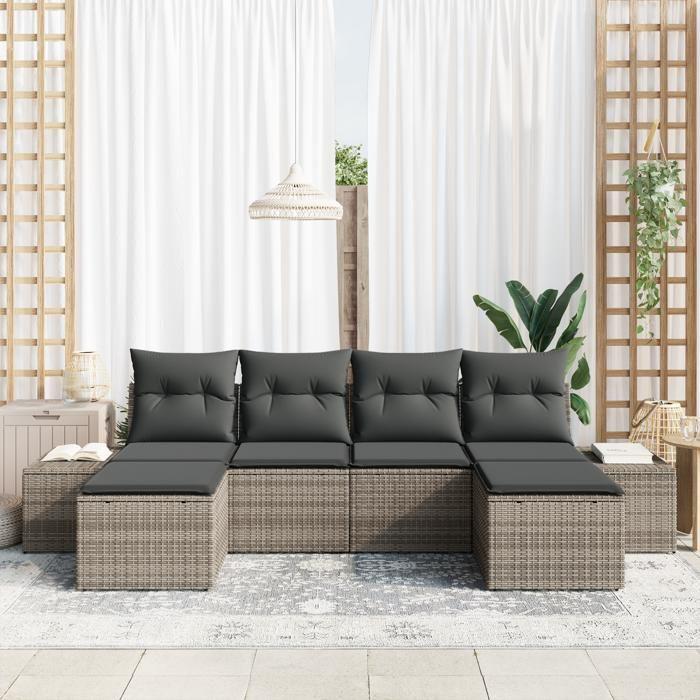 VidaXL Ensemble de canapé de jardin de 6 pièces avec coussins gris en poly rotin 3347169