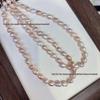 Pale Pink High Luster Freshwater Pearl Necklace, 8-9mm, Vertical Hole, Hand-Strung, Semi-Finished, Two-Sided Luster.