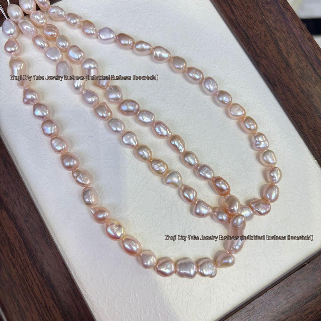 Pale Pink High Luster Freshwater Pearl Necklace, 8-9mm, Vertical Hole, Hand-Strung, Semi-Finished, Two-Sided Luster.