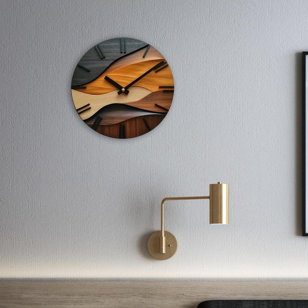Holz Wanduhr Dekorativ Leise Ornament Geräuschlos für Zimmer Innen Einzugsgeschenk Zuhause