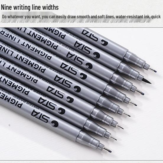 Sta 8050 Černá tenká linka Sada uměleckých per - Na vodní bázi 0,05-0,8 mm Obrysová/ Kreslicí fix