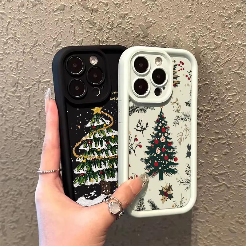 Merry Christmas Tree Silicone Phone Case For iPhone 17 16 15 14 13 12 11 Pro Max 17 Air 16E XS X XR 7 8 Plus Soft Silicone Cover