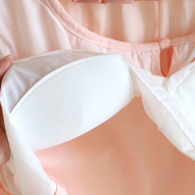 Women's Pure Cotton Gauze Nightgown with Built-in Bra, Round Neck, Lace, Versatile for Home or Outdoor Wear