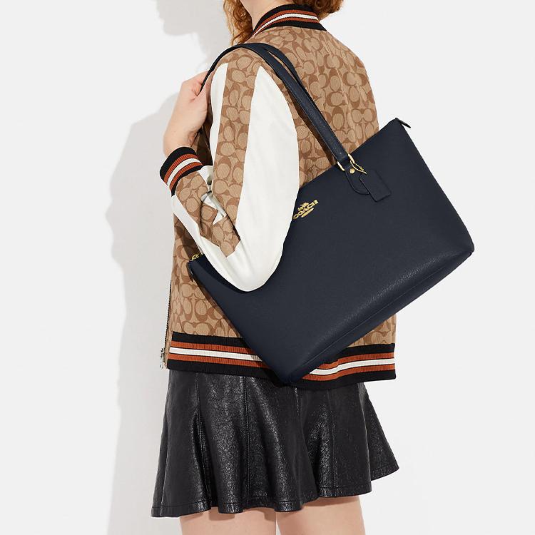 New COACH Gallery Cross Stitch Leather Tote Bag Shopping Bag Handbag Shoulder Bag Large Size Women's Midnight Blue CH285-IMMID