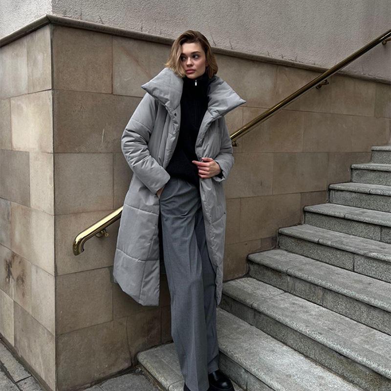 Winter Oversized Warm Long Cotton Padded Coats Women Loose Belt Quilted Parkas Jackets Thicken  Lace Up Single Breasted Overcoat