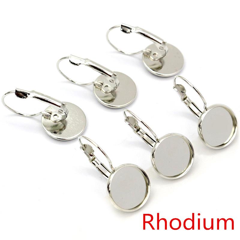 12mm 10pcs/Lot 13 Popular Colors Plated French Lever Back Earrings Blank/Base,Fit 12mm Glass Cabochons,Buttons;Earring Bezels