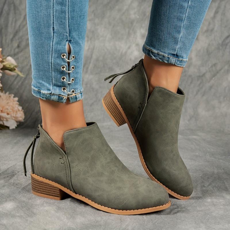 Women's Chunky Block Heel Boots Slip-on Closure Faux Cover