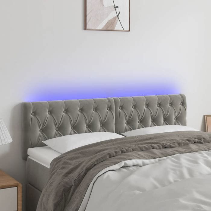 VidaXL Tête de Lit à LED Meuble de Chambre à Coucher Accessoire de Lit Double Tête de Cadre de Lit Intérieur Gris Clair 3121996