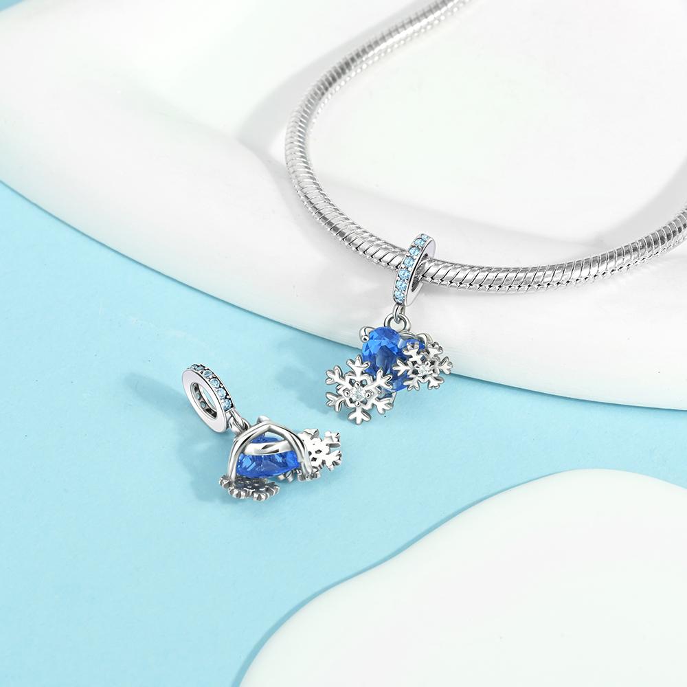 Charms Plata Blue Snowflake Heart Copper Plated For Charms Copper Plated Original Bracelet For Jewelry Making