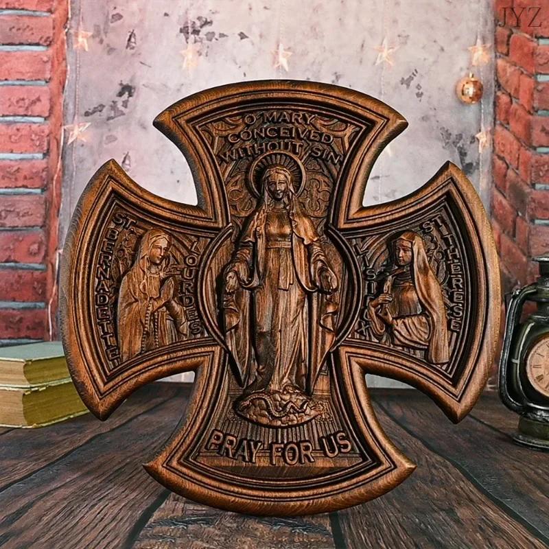 Religious Catholic Virgin Mary Statue of Our Lady of The Cross Wall Hanging Home Living Crafts