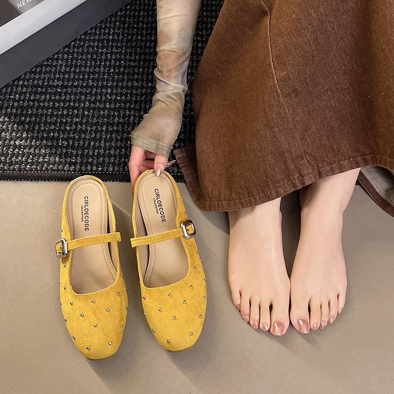 Ballettschuhe 2025 Frühling und Sommer neu Retro-Wort mit Mary Jane Schuhen eckiger Kopf leichter Mund coole Hausschuhe Damen