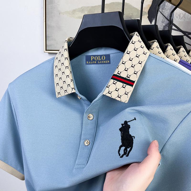 Polo Ralph Lauren 2025 Léto Pánské Nové Výšivka Pony Jednobarevné Volné Barevný Límec Business Casual Polokošile
