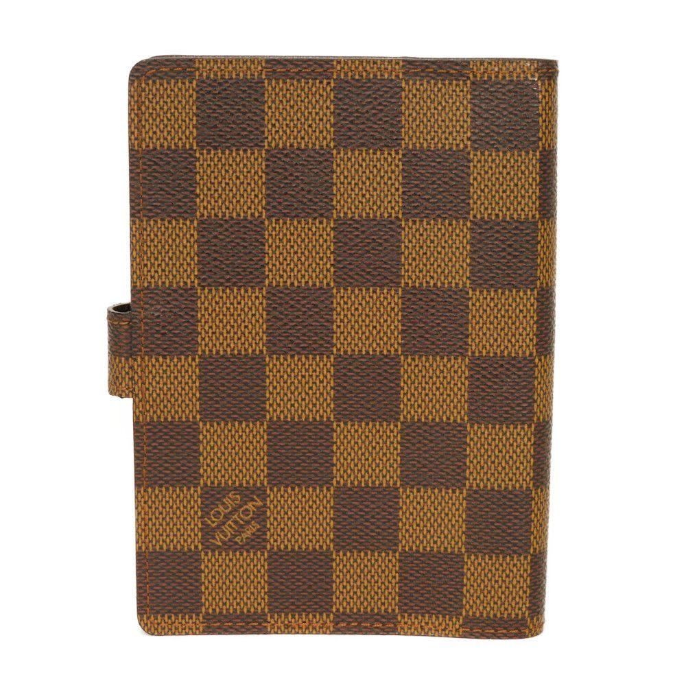 Used Louis Vuitton Damier Card Case, 12564 Agenda PM R20700 8001 Logo Brown Diary with 6 Holes and Checkered Pattern