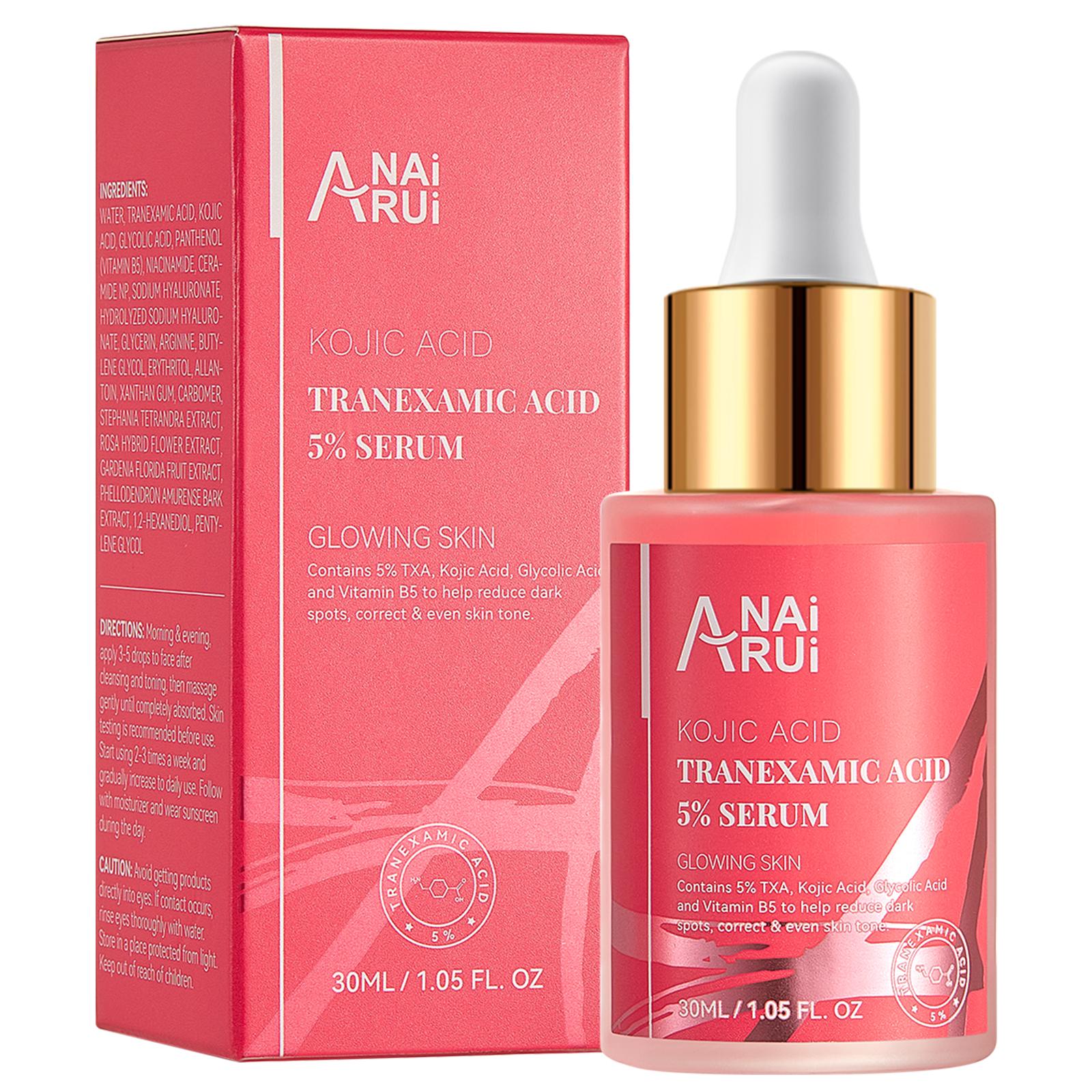 ANAiRUi 5% Tranexamic Acid Serum 30ml, Brightening & Even Skin Tone, with Niacinamide, Arbutin, Glycolic Acid, Kojic Acid, Vitamin B5, Hyaluronic Acid