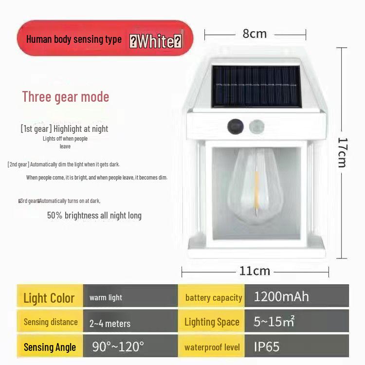 Solar Motion-Activated Tungsten Garden Wall Lamp, Three-Mode Waterproof Outdoor Atmosphere Lighting