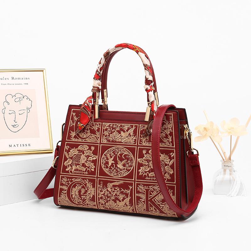 Chinese-style Embroidered Handbags and Tote Bags, Large-capacity Mother Bags for Women, Elegant Embroidered Ethnic-style Wedding Bags In Red