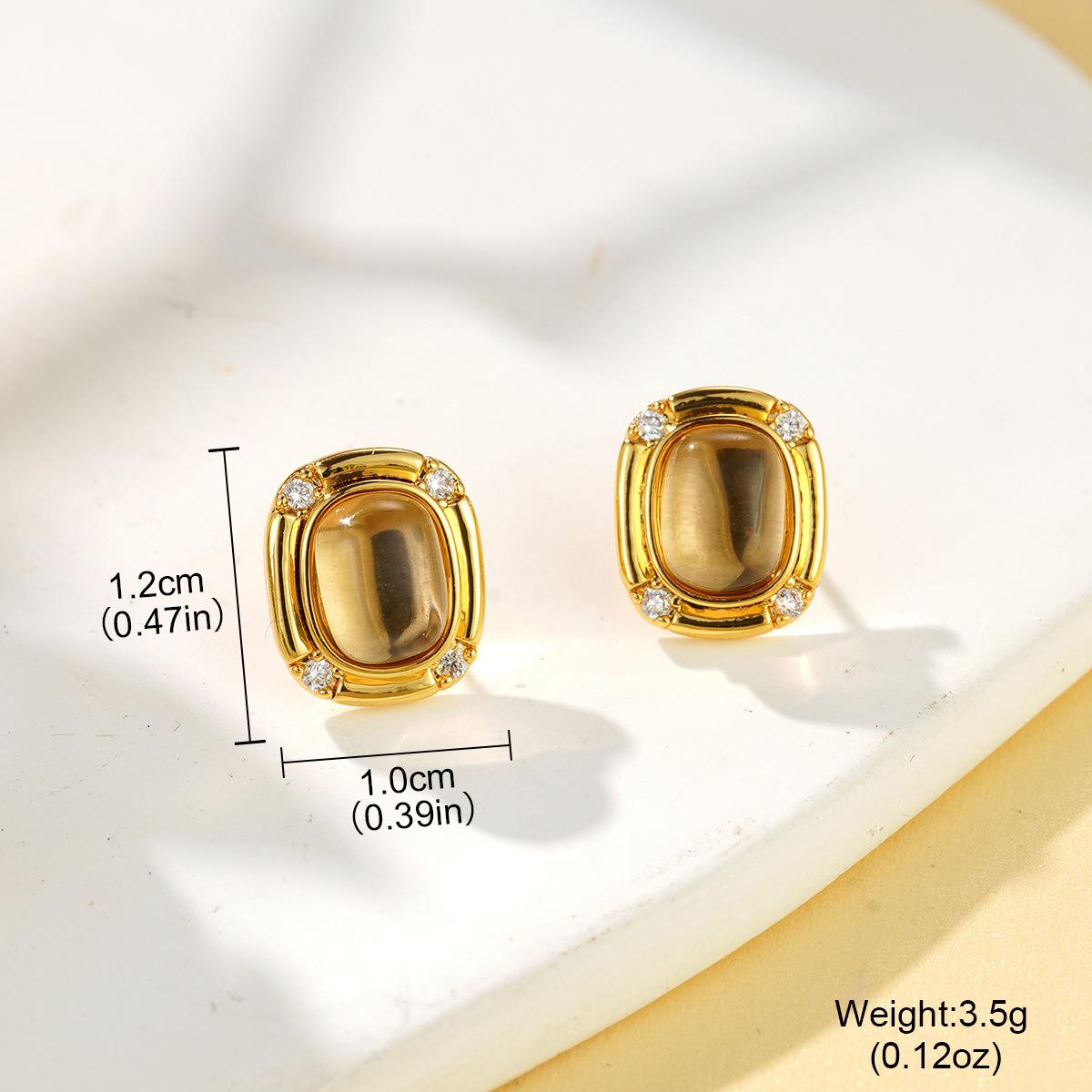 

New French light luxury high-end sense niche simple dopamine design sense inlaid glass small silver needle ear jewelry