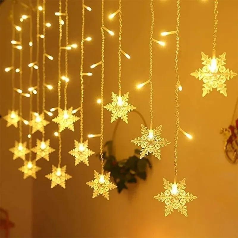Christmas Holiday LED Snowflakes Flashing Fairy Curtain Lights 32M Waterproof String Lights for Xmas Party Wedding Decoration