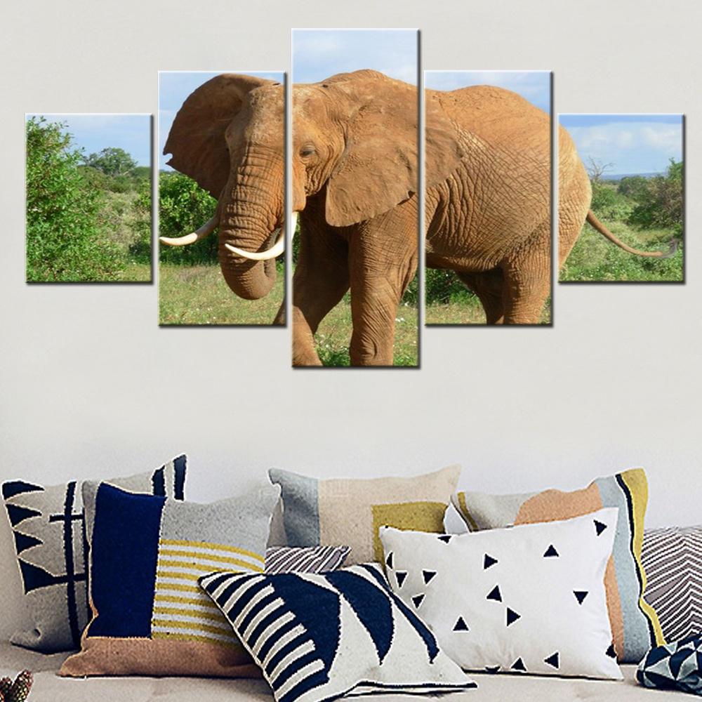 5 Pieces Canvas Wall Arts Animals Modular Poster And Picture Painting Elephone Wallpaper Home Decor Living Room Murals Artwork