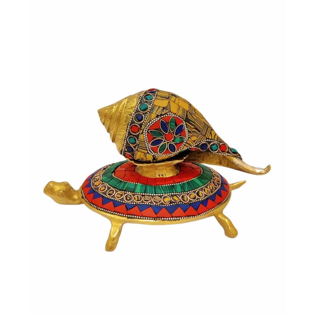 Brass Shankh Tortoise Vastu Items Statue Showpiece Home Decor Gifting Office Decorative Piece for Puja Room Living Room