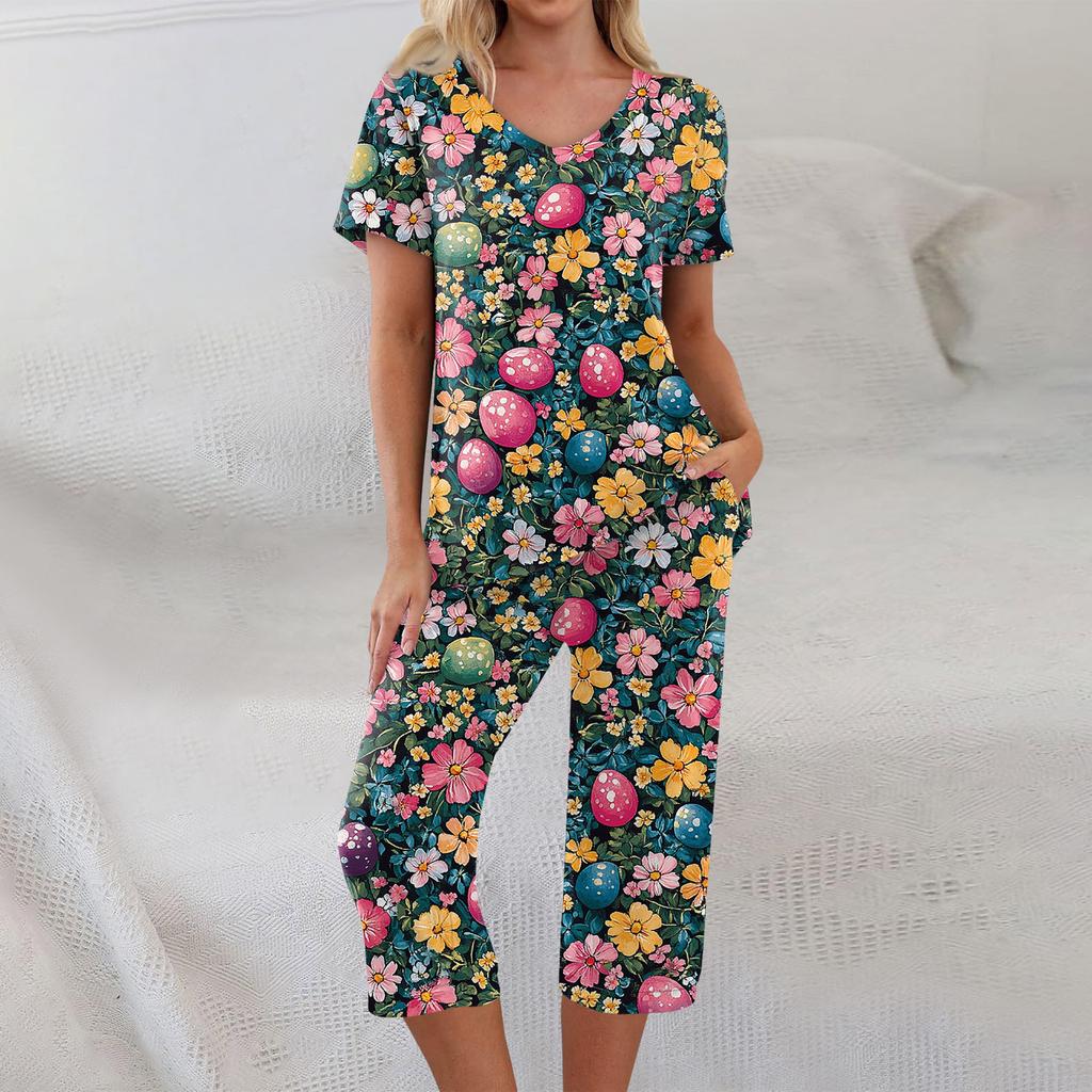 2 Piece Sets For Women Short Sleeve Top And Pants With Pockets Workout Soft  Print Sets