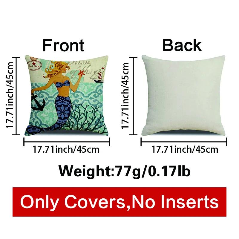 Marine Animal Mermaid Sea Starfish Seahorse Print Square Pillowslip  Blend Cushion Cover Pillowcase Living Room Home Decor