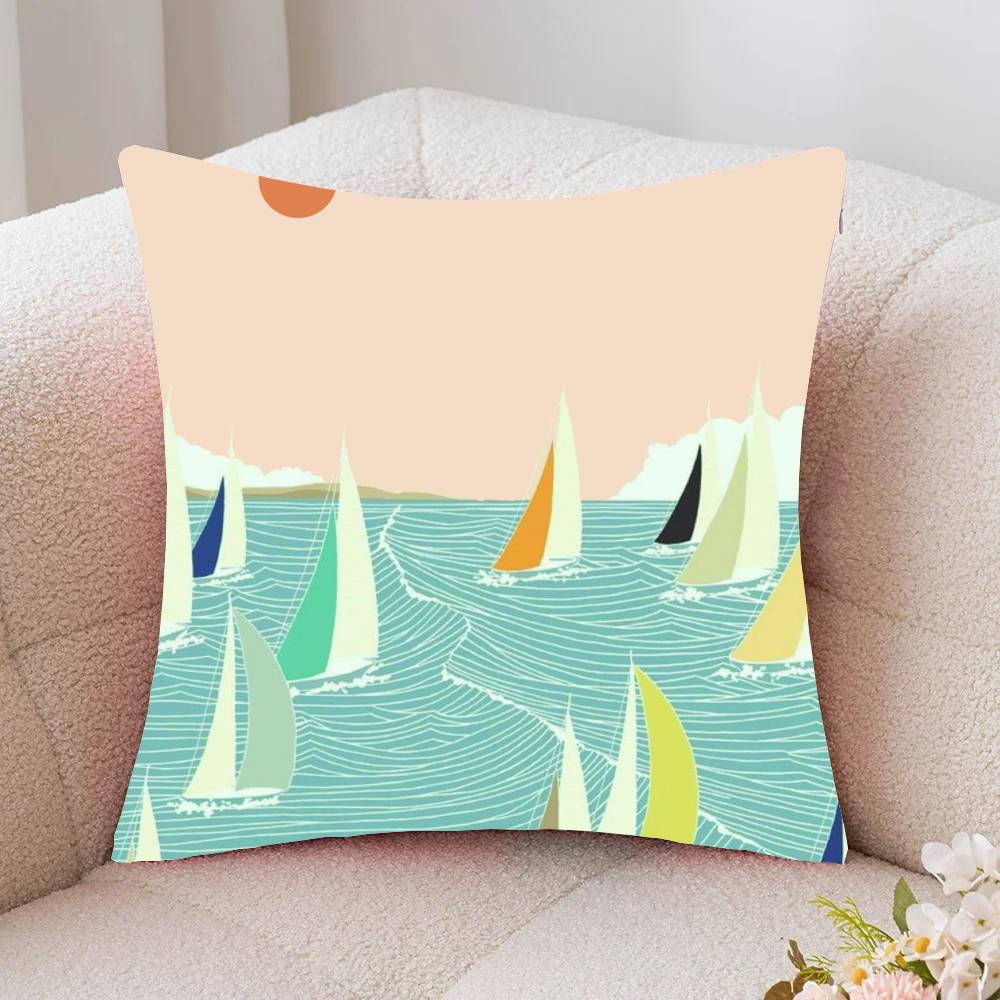 Vintage Maritime Surfing Beach Pillow Case Fashion Square Pillowcase Bedroom Sofa Room Ins Decoration Leisure