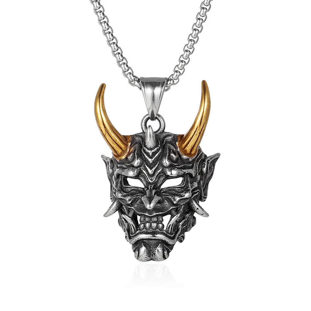 Gothic Retro Stainless Steel Ghost Mask Pendant Necklace For Men Boys Punk  Skull Necklaces Jewelry Horror Halloween Gift