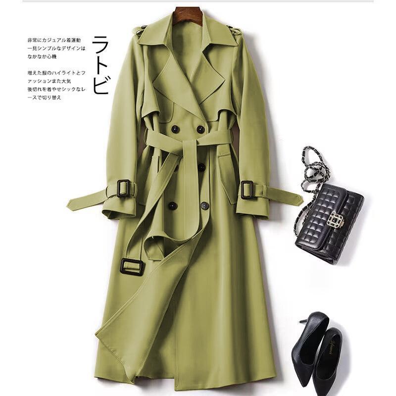 Trench Coat da Donna Primavera Autunno Coreano Lungo Elegante Doppiopetto Khaki Giacca a Vento Streetwear