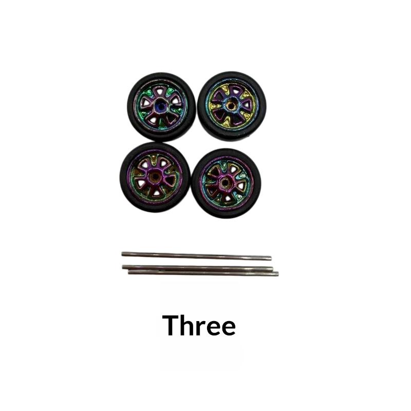 1 Set Diy Accessories 1/64 Model Wheels With Slicks Rubber Tires For Toy Model Petal Wheel Diecast Cars Refiting Parts