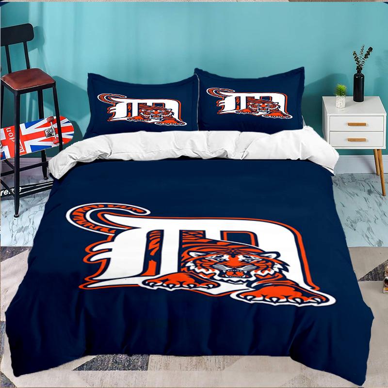Detroit Tigers Emblem 3pcs Bedding Set,Including 1pc Duvet Cover And 2pcs Pillowcases Perfect Gift for Christmas,Ideal for Bedroom, Dormitory