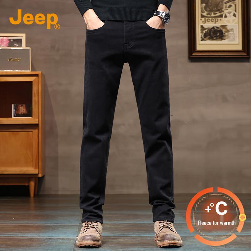 JEEP 2025 Autumn/Winter Men's Thin Fleece Straight-Leg Stretch Jeans