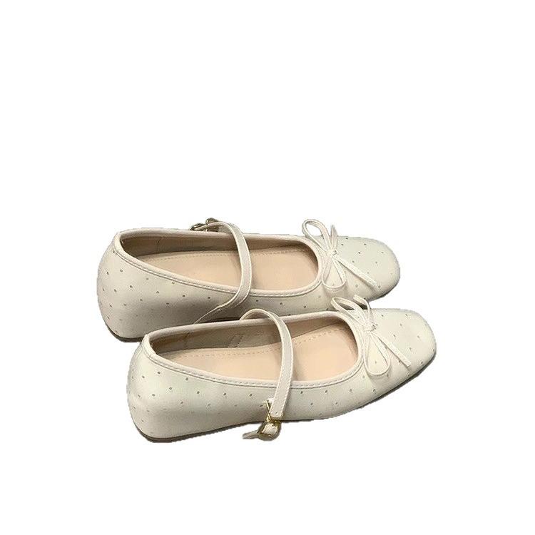 Gentle square head shallow mouth Mary Jane single shoes women's 2025 new polka dot bow inner height increase versatile commuter ladyshoes